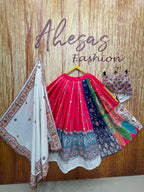 Pink Mirror Work Digital Printed Navratri Lehenga Choli