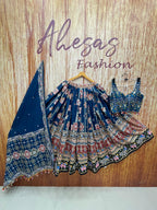 Blue Mirror Work Digital Printed Navratri Lehenga for Women