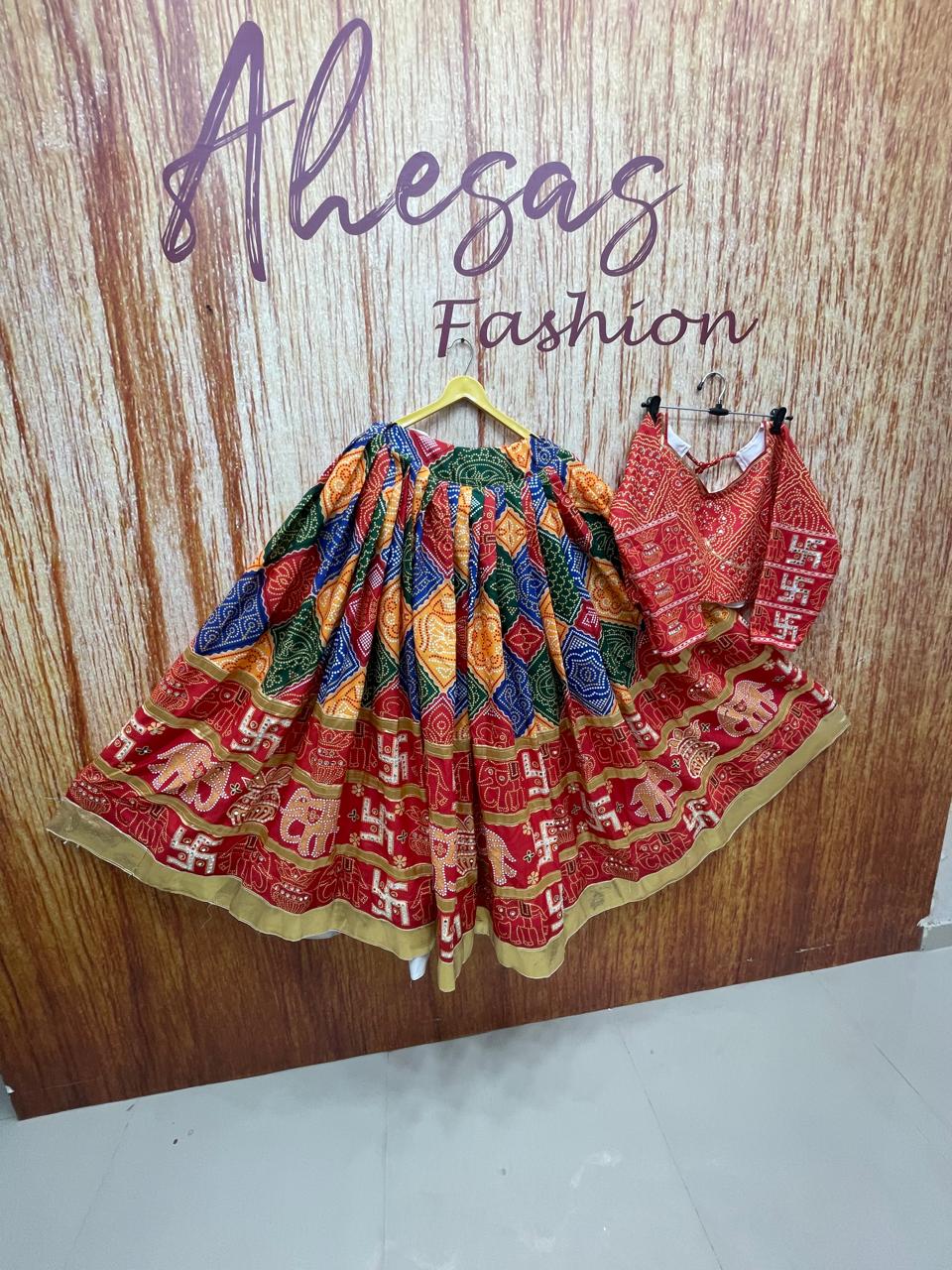 Multi Bandhej Print Mirror Work Navratri Lehenga Choli