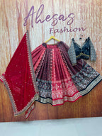 Red Digital Print Mirror Work Cotton Navratri Lehenga Choli
