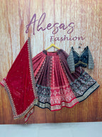 Red Digital Print Mirror Work Cotton Navratri Lehenga Choli