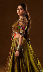 Kavisha Olive Green Traditional Mirror Work Navratri Lehenga Choli
