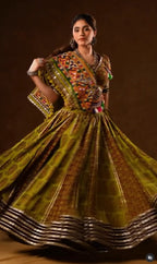 Kavisha Olive Green Traditional Mirror Work Navratri Lehenga Choli