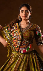 Kavisha Olive Green Traditional Mirror Work Navratri Lehenga Choli