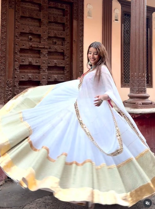 Sharvani White & Pastel Green Festive Lehenga Set