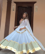 Sharvani White & Pastel Green Festive Lehenga Set
