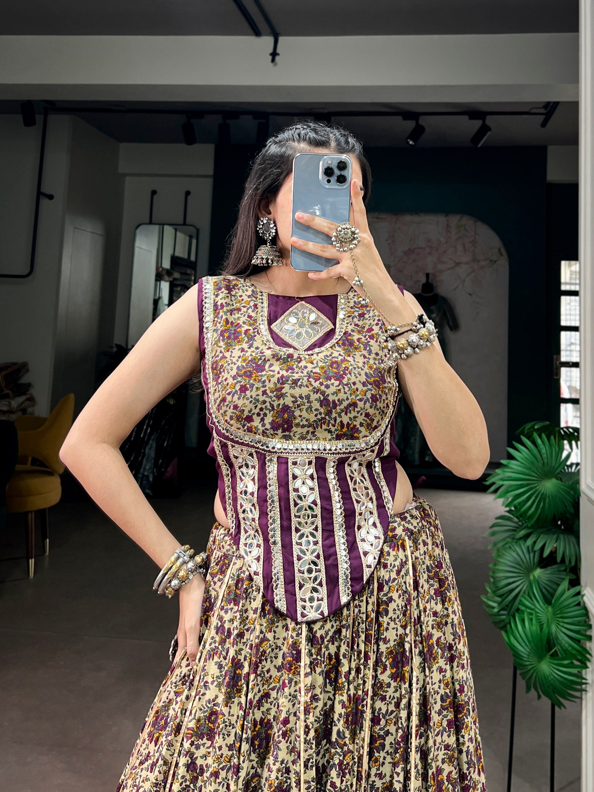Siya Polyester Viscose Chanderi Lehenga