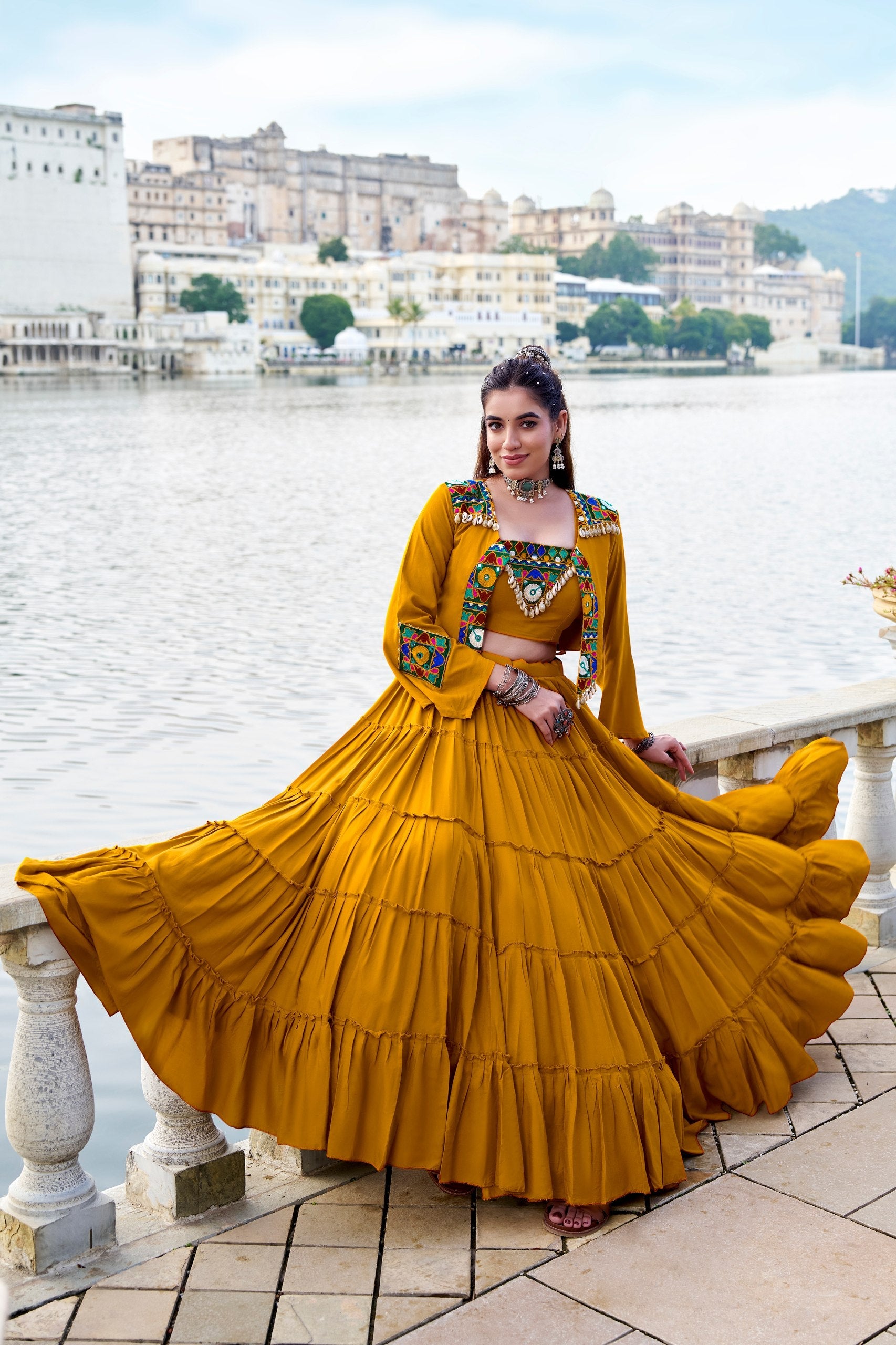 Lavanya Rayon Gamthi Mirror Jacket Lehenga Choli
