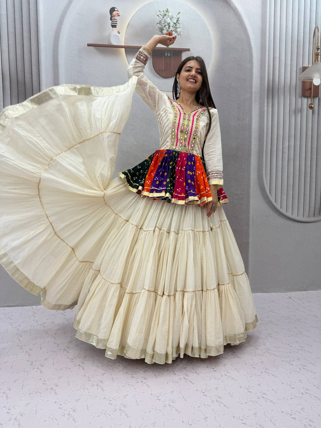 Vamika Pure Cotton Gamthi Mirror Lehenga Choli