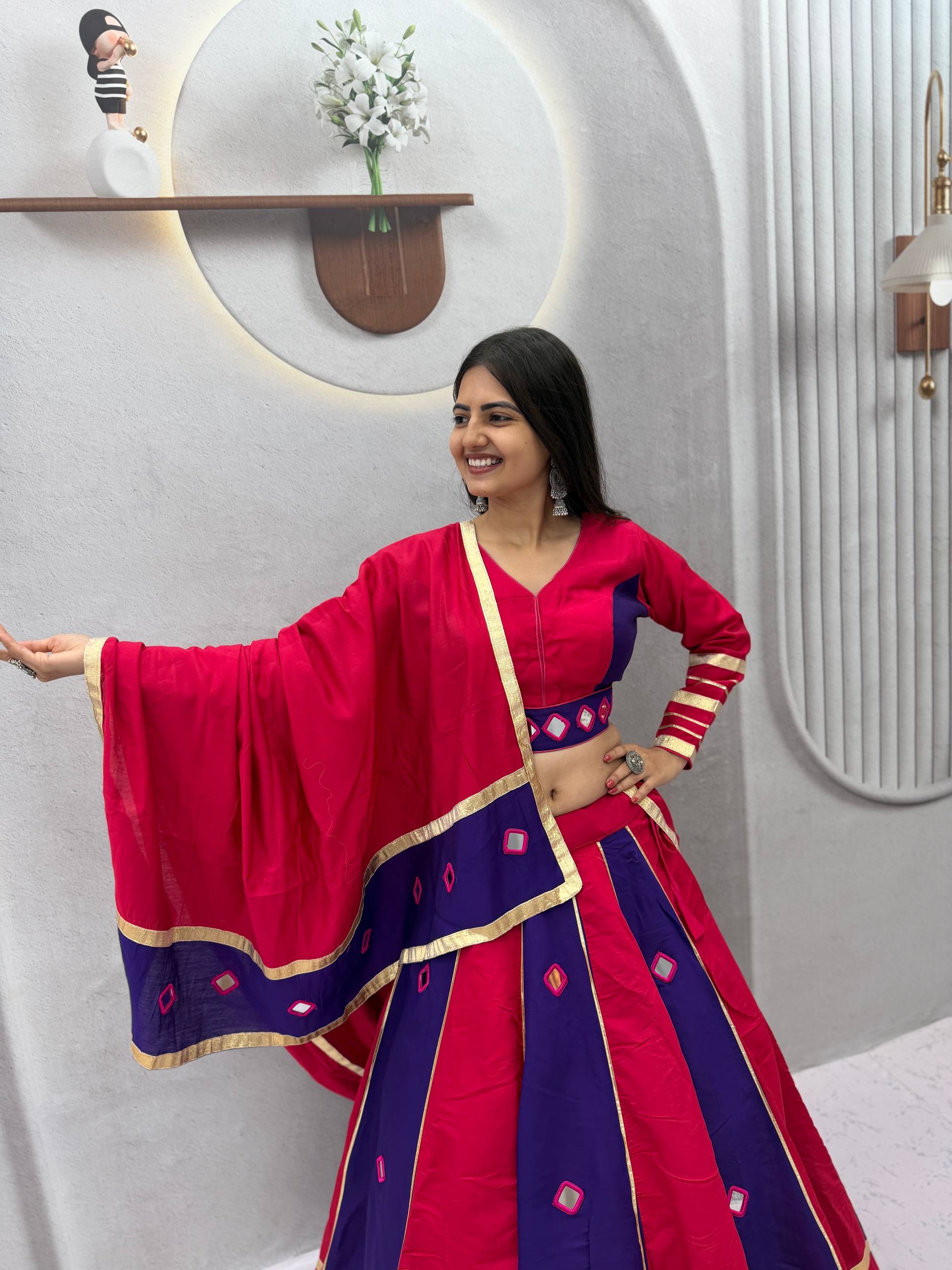 Aashika Roman Silk Mirror Work Lehenga Choli