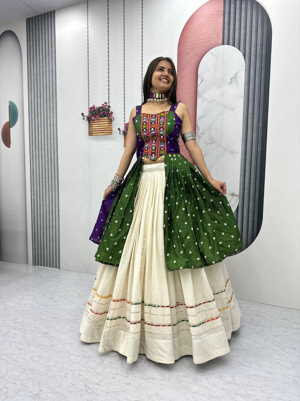 Amrita Bandhej Gamthi Mirror Lehenga Choli