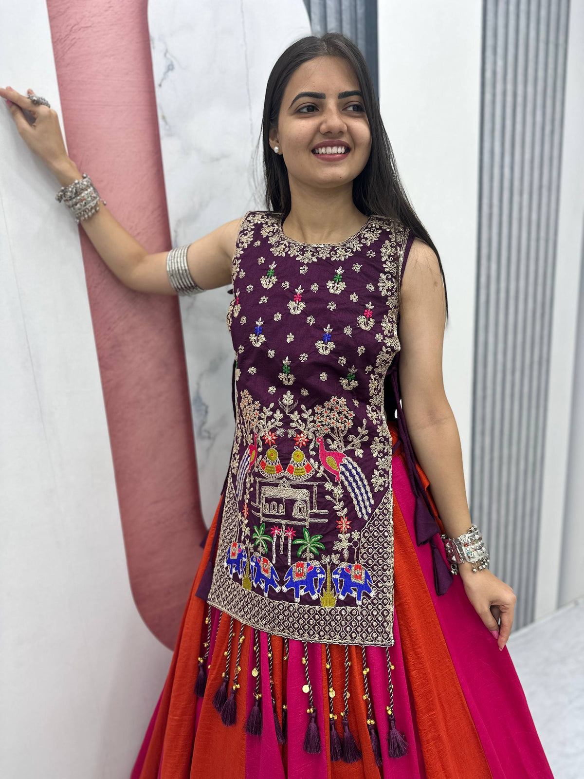 Sharvani Vichitra Silk Heavy Thread Shrug Lehenga Choli