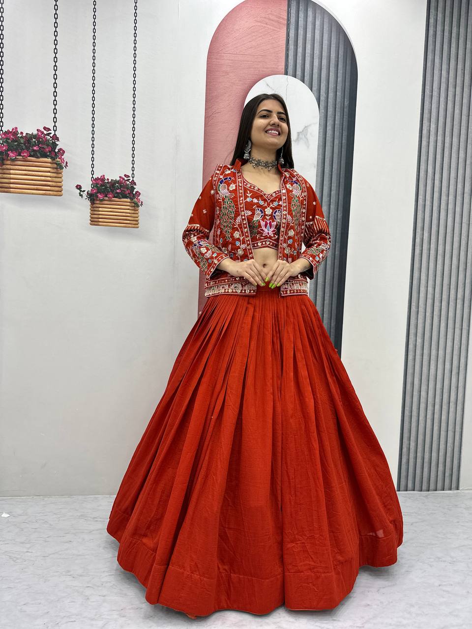 Aavya Vichitra Silk Heavy Thread Jacket Lehenga Choli