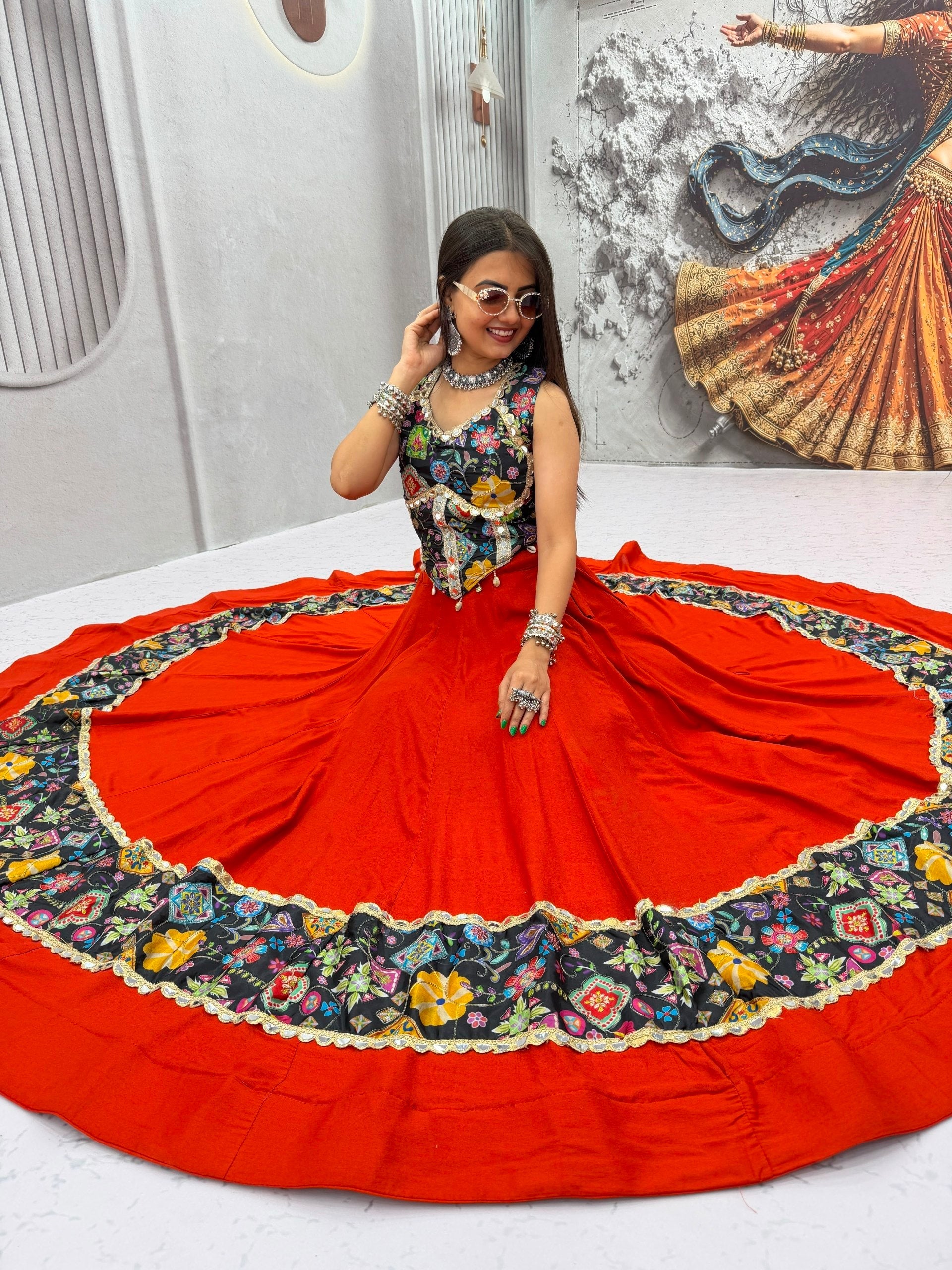Anvayika Silk Mirror Work Lehenga Choli