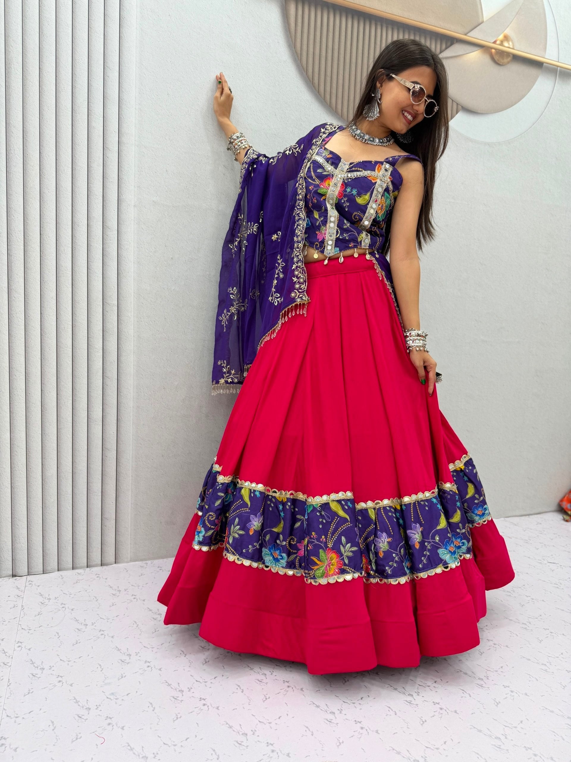 Reya Silk Mirror Work Rion Cotton Lehenga Choli