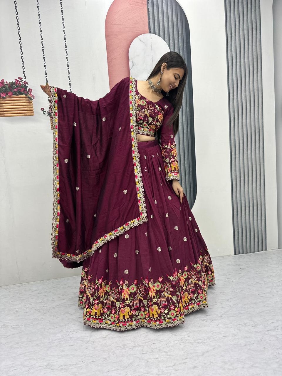 Sharanya Chinon Coding Thread Work Lehenga Choli