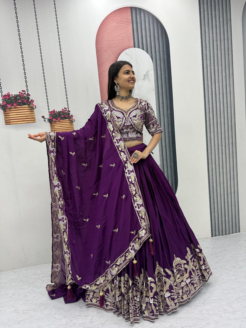 Mishika Chinon Heavy Embroidery Lehenga Choli