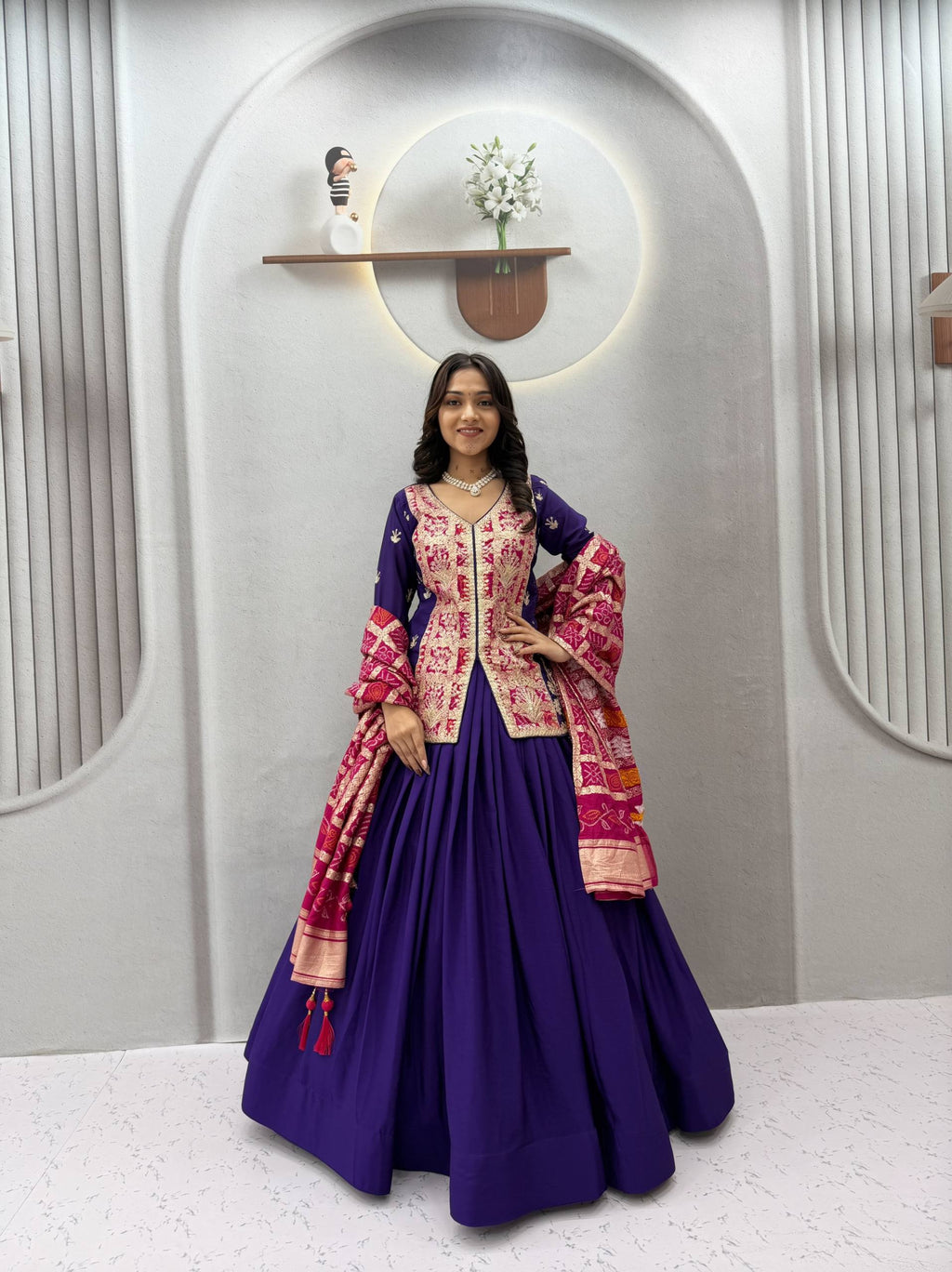Saanjhvi Pure Chinon Silk Embroidery Lehenga Choli