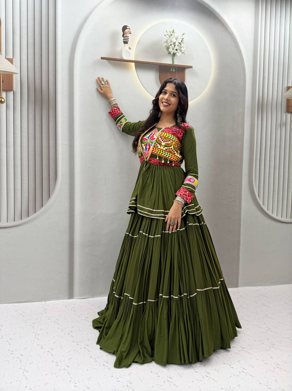 Anayra Pure Cotton Gamthi Mirror Lehenga Choli