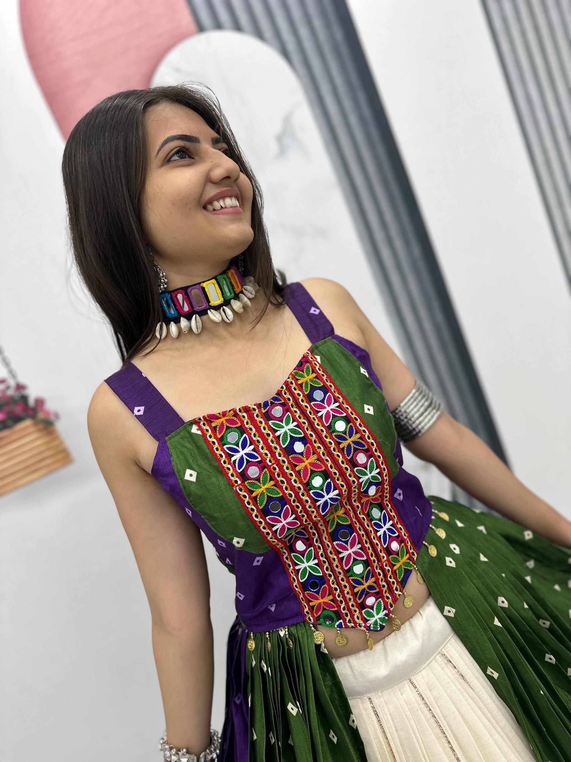 Amrita Bandhej Gamthi Mirror Lehenga Choli