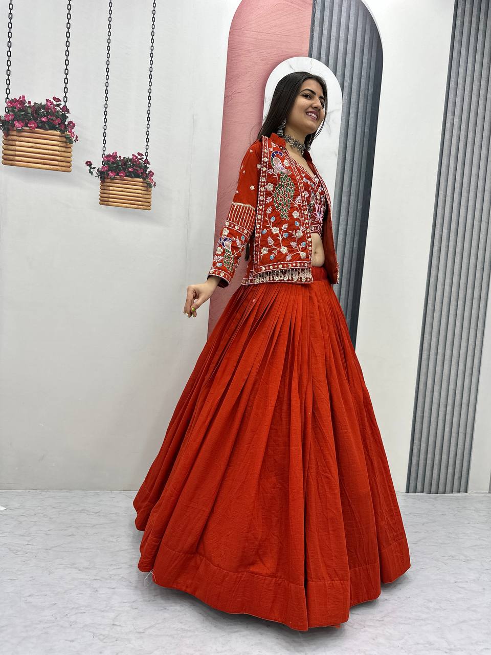 Aavya Vichitra Silk Heavy Thread Jacket Lehenga Choli