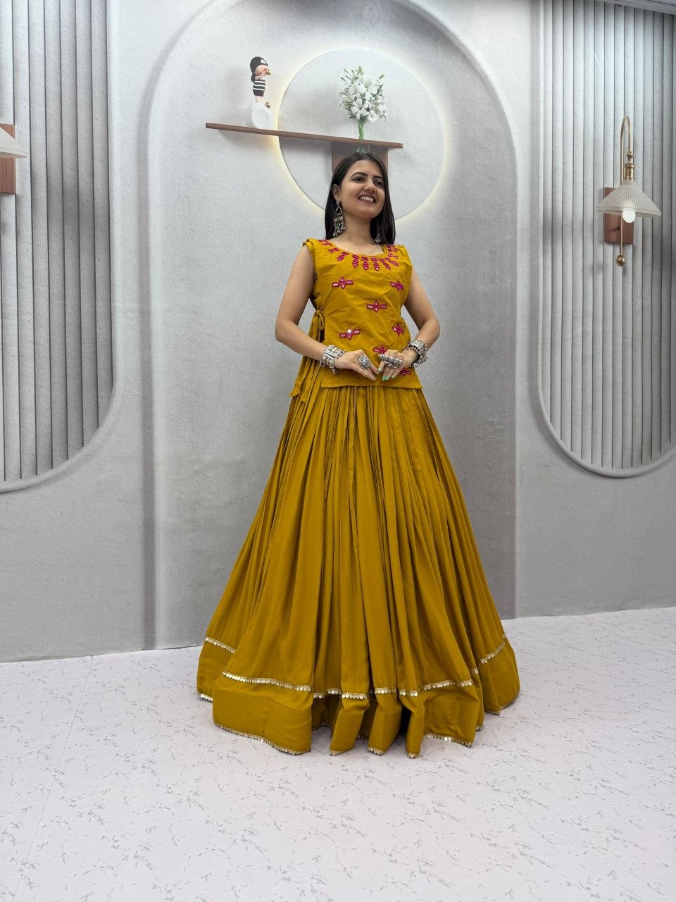 Aashvika Rion Cotton Real Mirror Work Jacket Lehenga Choli