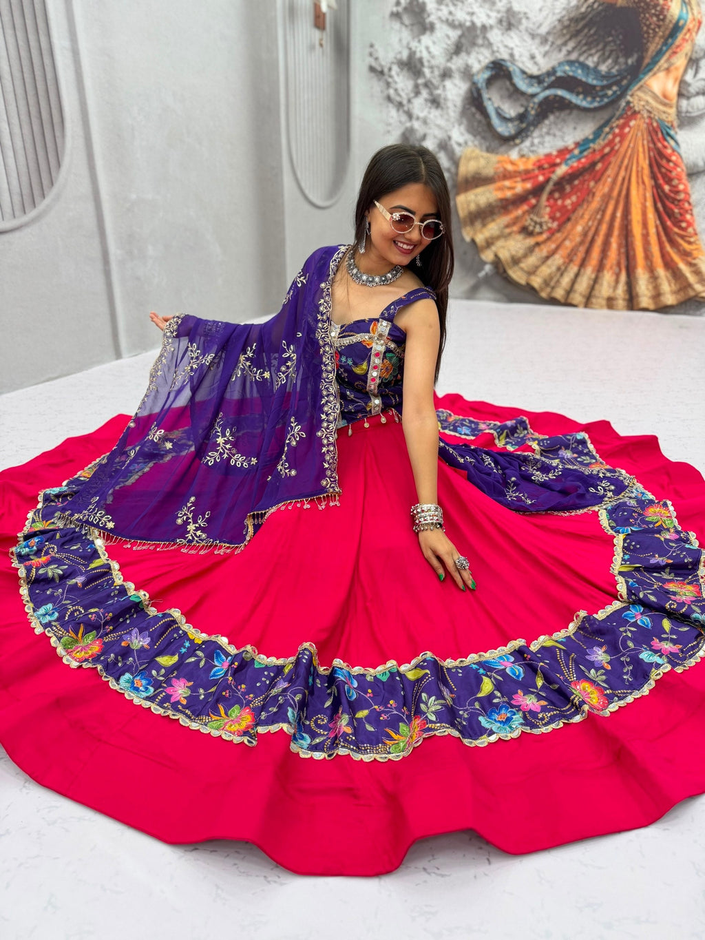 Reya Silk Mirror Work Rion Cotton Lehenga Choli