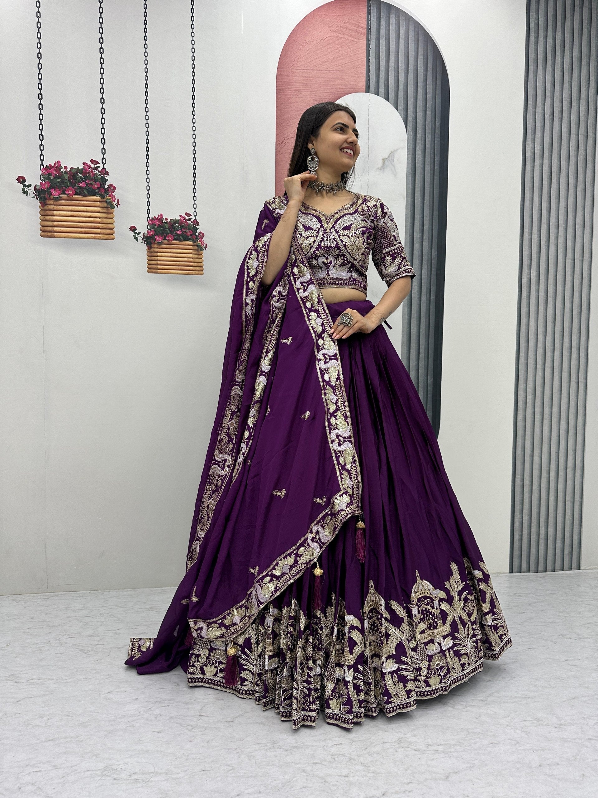 Mishika Chinon Heavy Embroidery Lehenga Choli