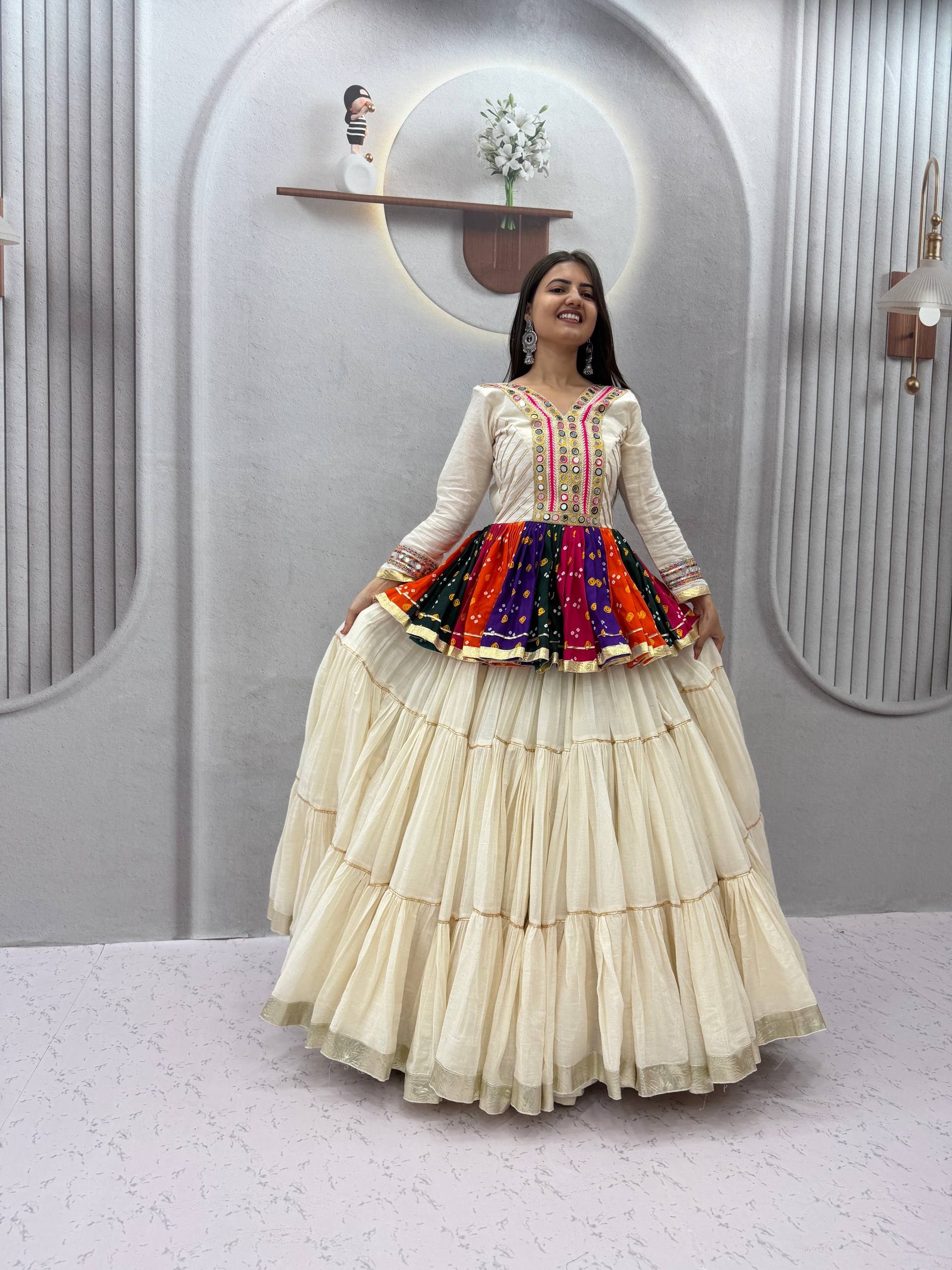 Vamika Pure Cotton Gamthi Mirror Lehenga Choli