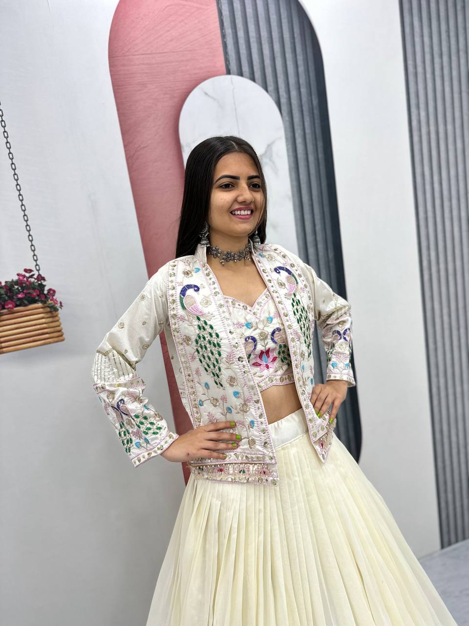 Aavya Vichitra Silk Heavy Thread Jacket Lehenga Choli