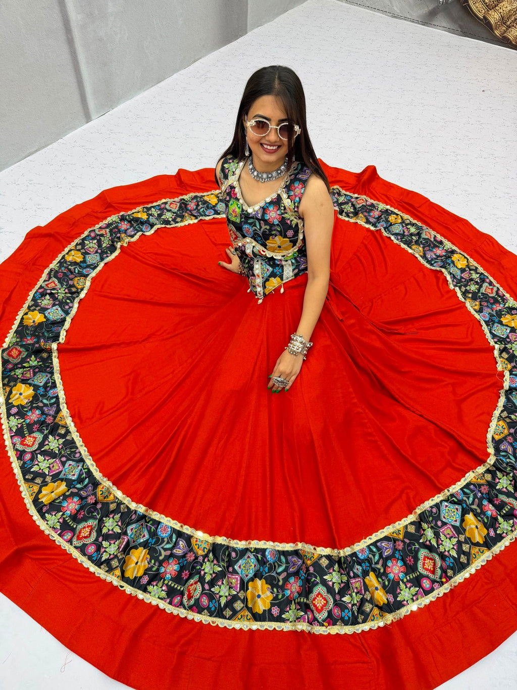 Anvayika Silk Mirror Work Lehenga Choli