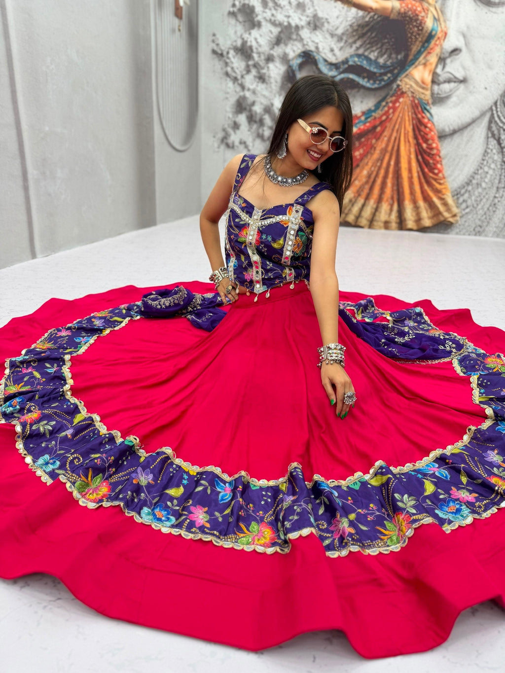 Reya Silk Mirror Work Rion Cotton Lehenga Choli