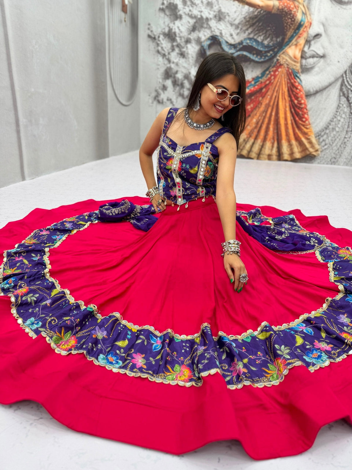 Reya Silk Mirror Work Rion Cotton Lehenga Choli