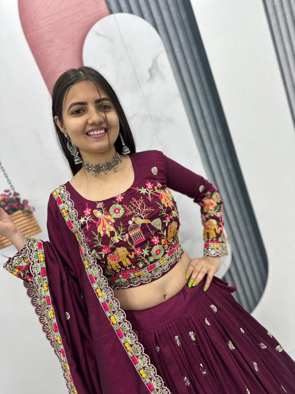 Sharanya Chinon Coding Thread Work Lehenga Choli