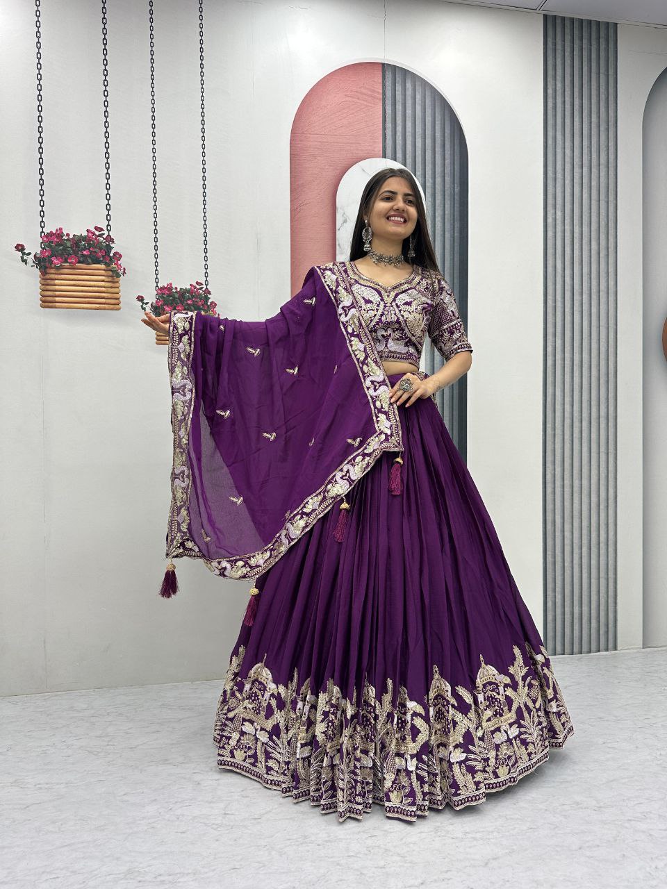 Mishika Chinon Heavy Embroidery Lehenga Choli