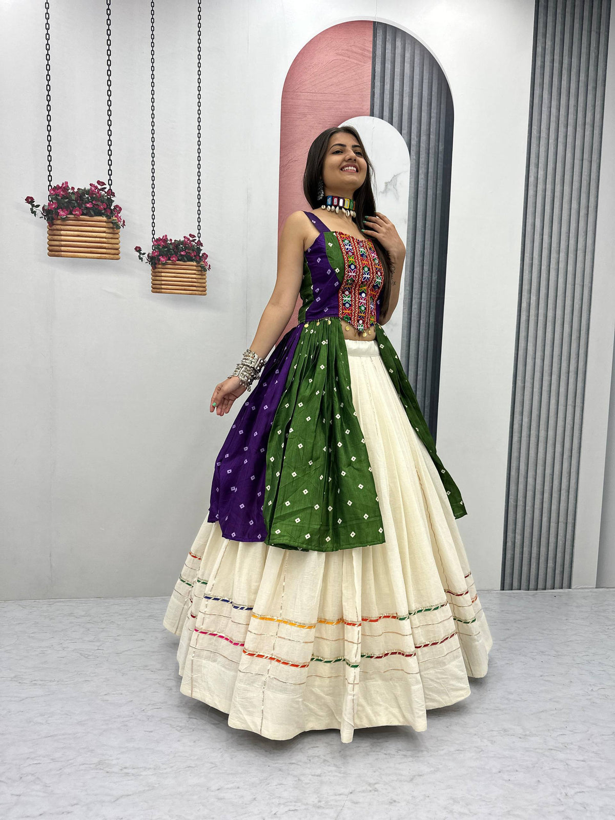 Amrita Bandhej Gamthi Mirror Lehenga Choli