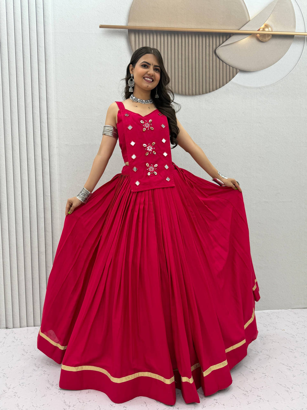 Sharvika Pure Cotton Kodi Mirror Lehenga Choli
