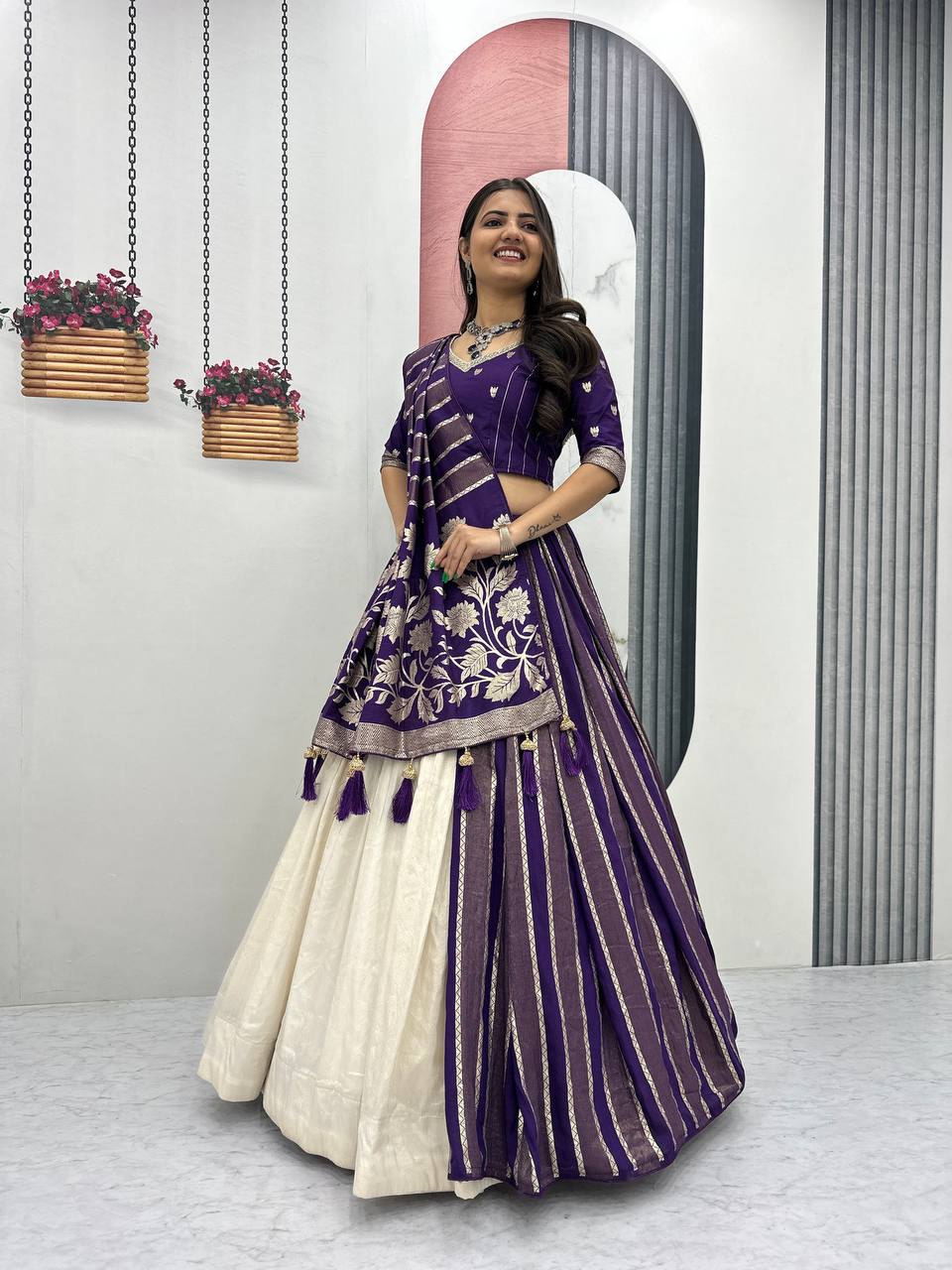 Anvisha Jacquard Saree Lehenga Choli