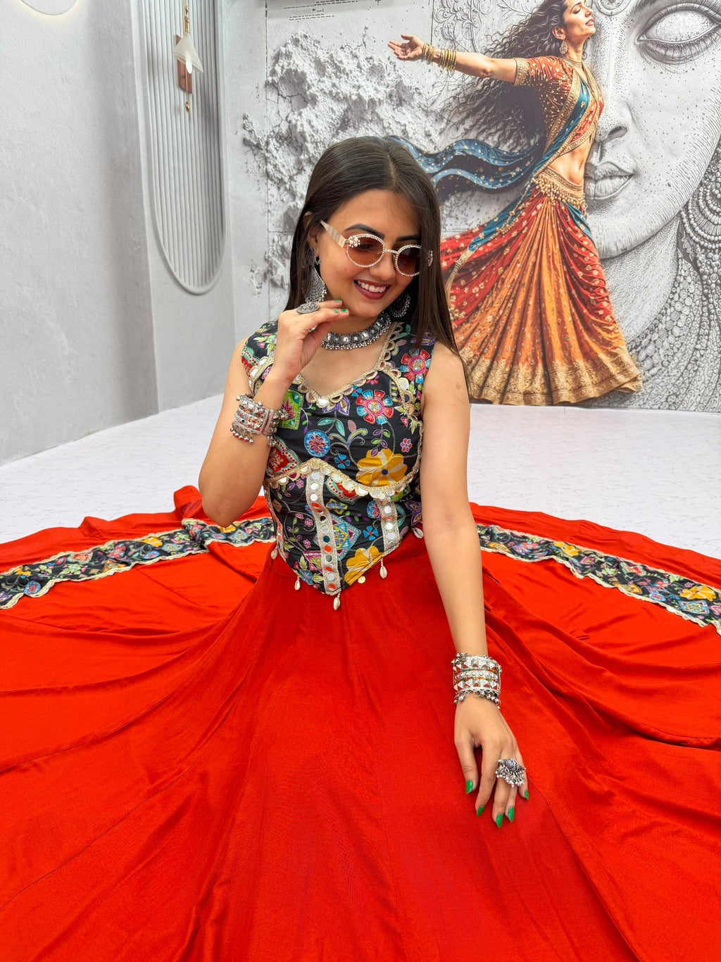 Anvayika Silk Mirror Work Lehenga Choli