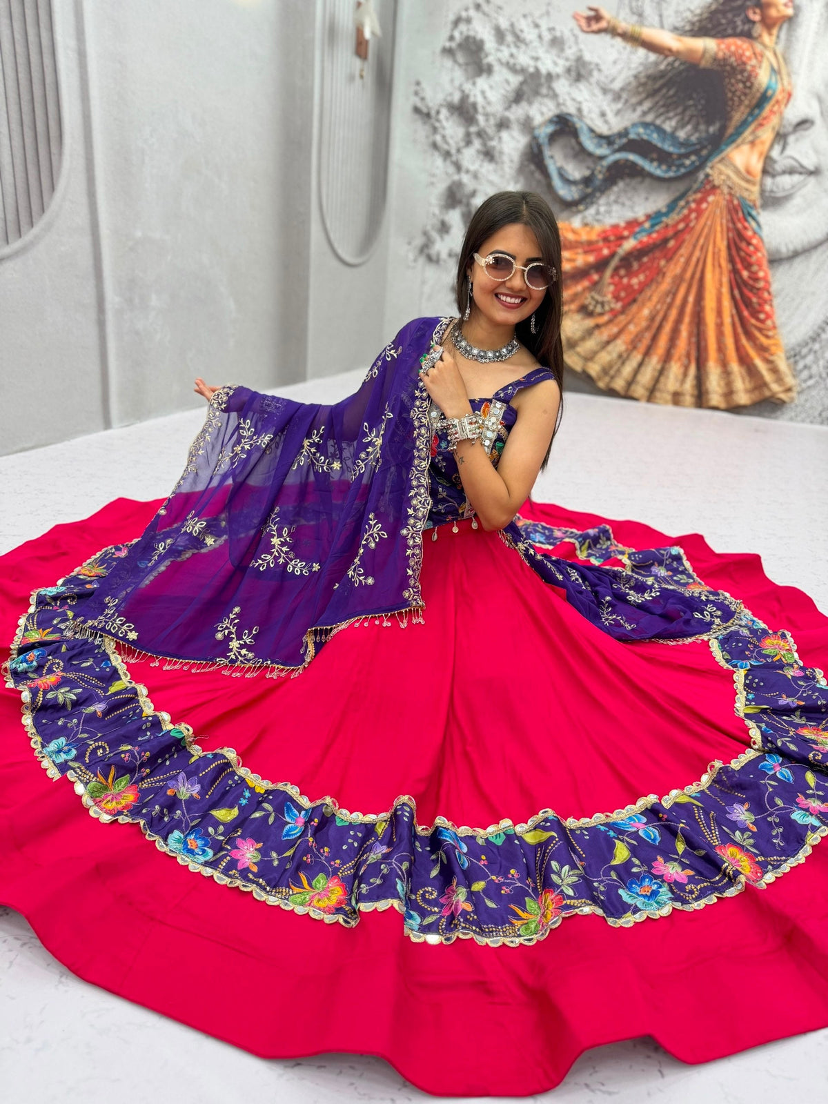 Reya Silk Mirror Work Rion Cotton Lehenga Choli