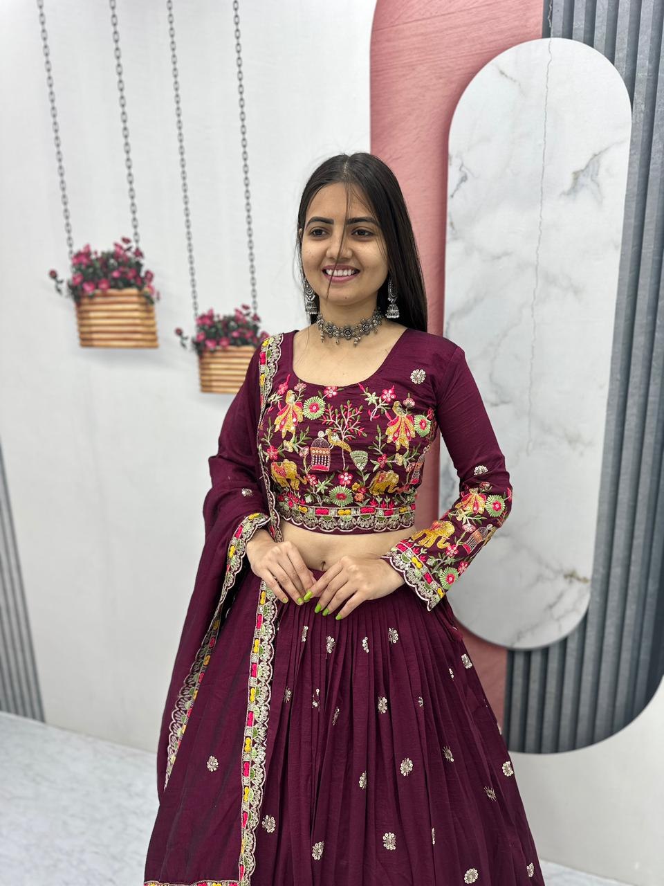 Sharanya Chinon Coding Thread Work Lehenga Choli