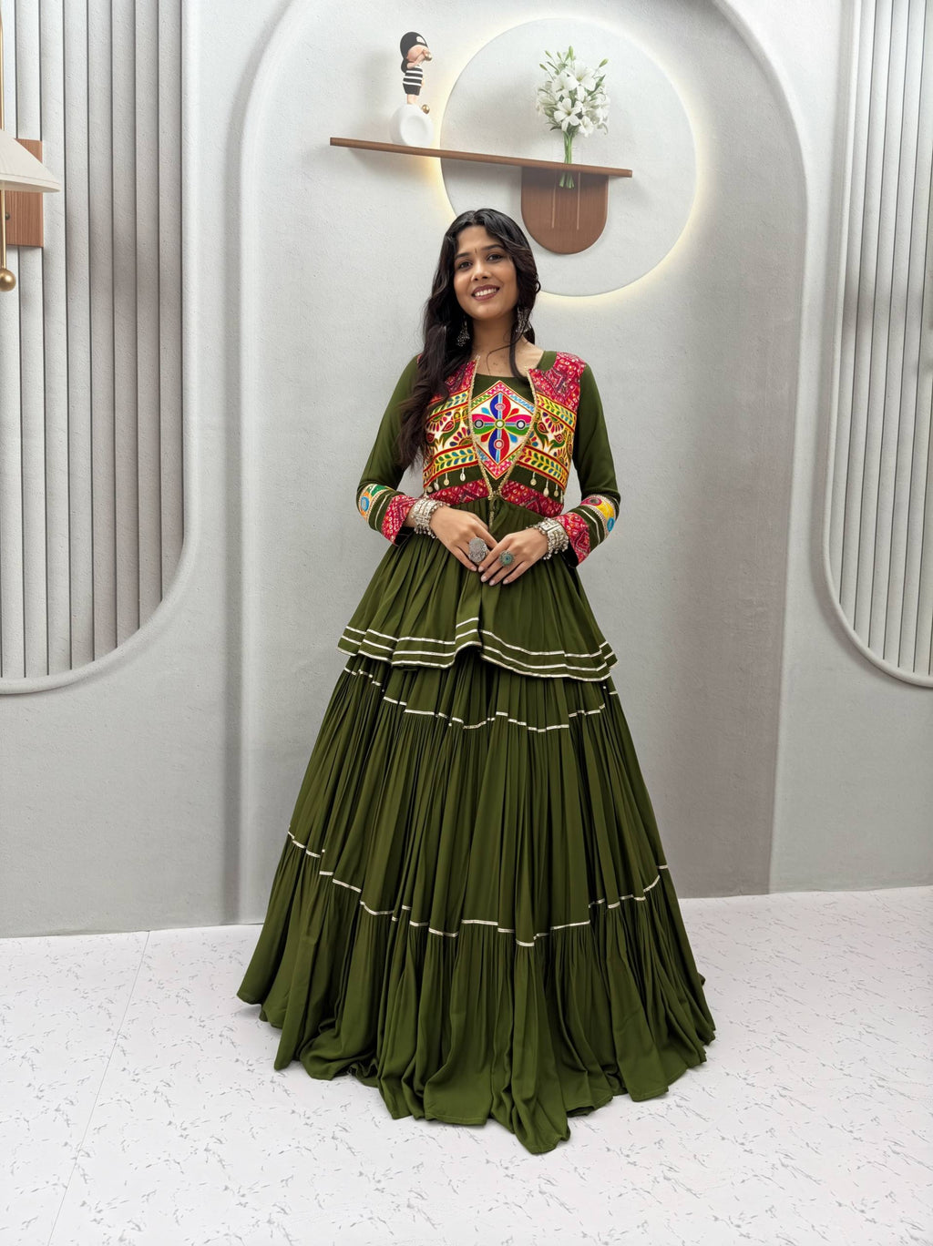 Anayra Pure Cotton Gamthi Mirror Lehenga Choli