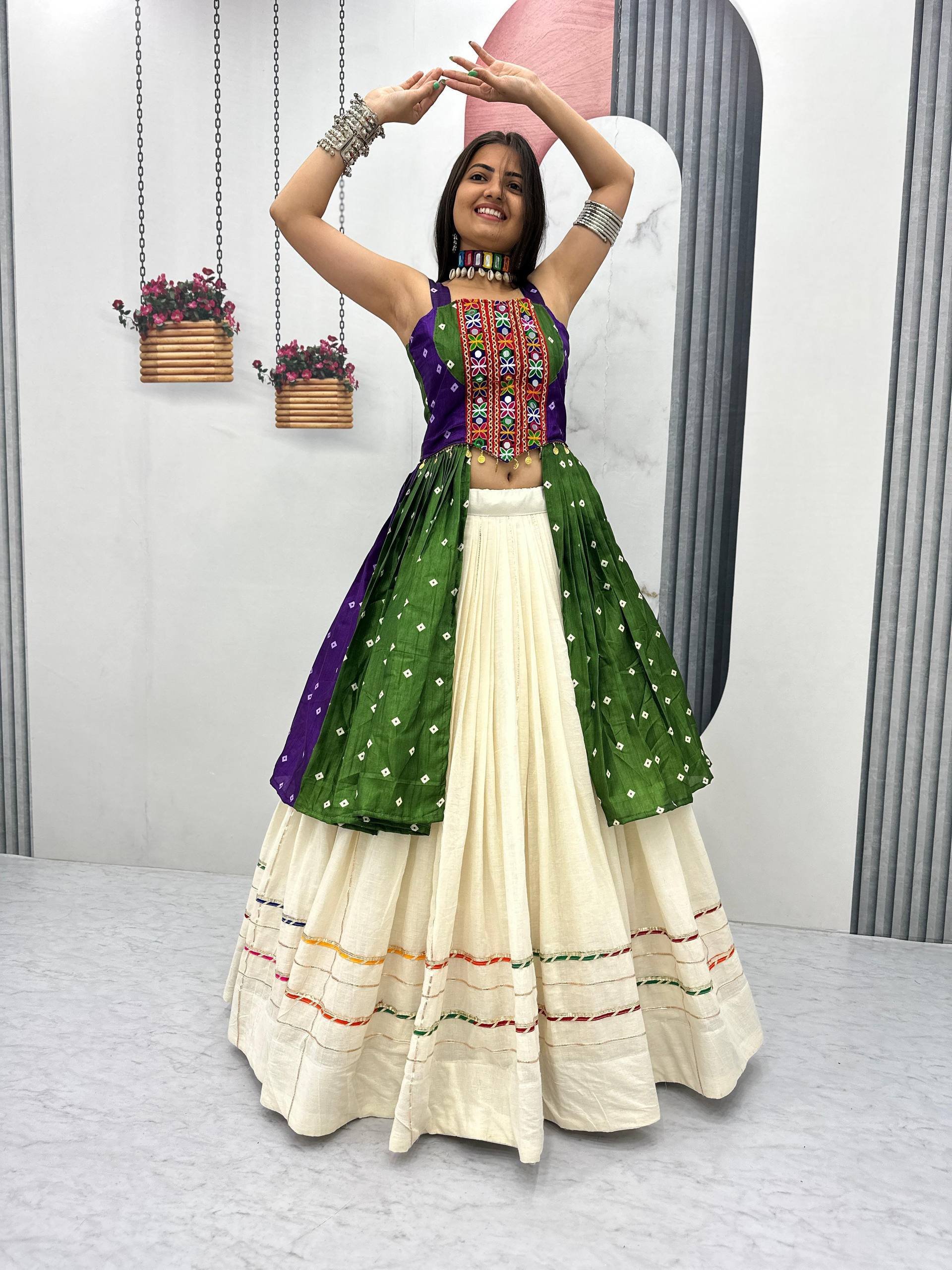 Amrita Bandhej Gamthi Mirror Lehenga Choli