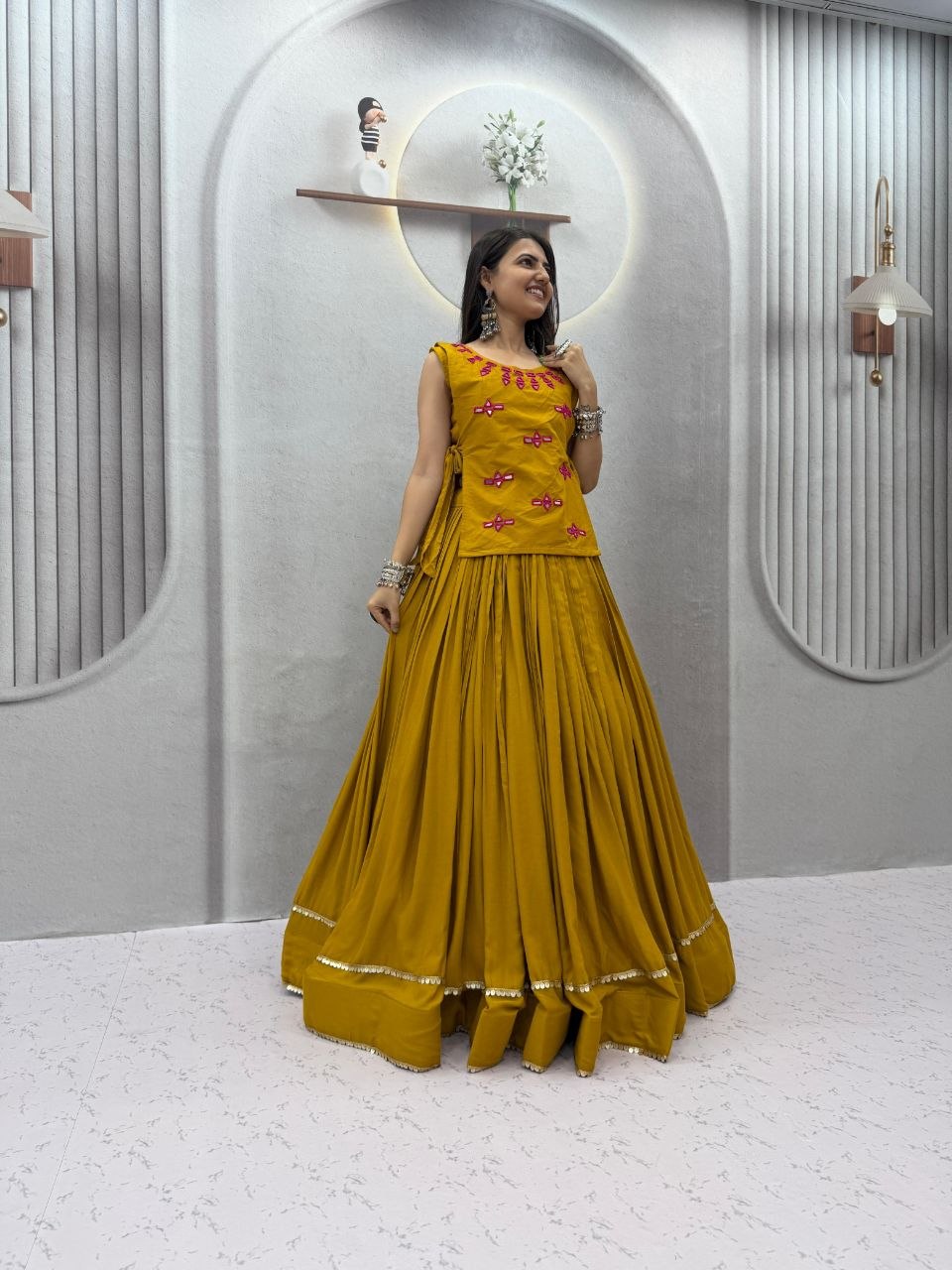 Aashvika Rion Cotton Real Mirror Work Jacket Lehenga Choli
