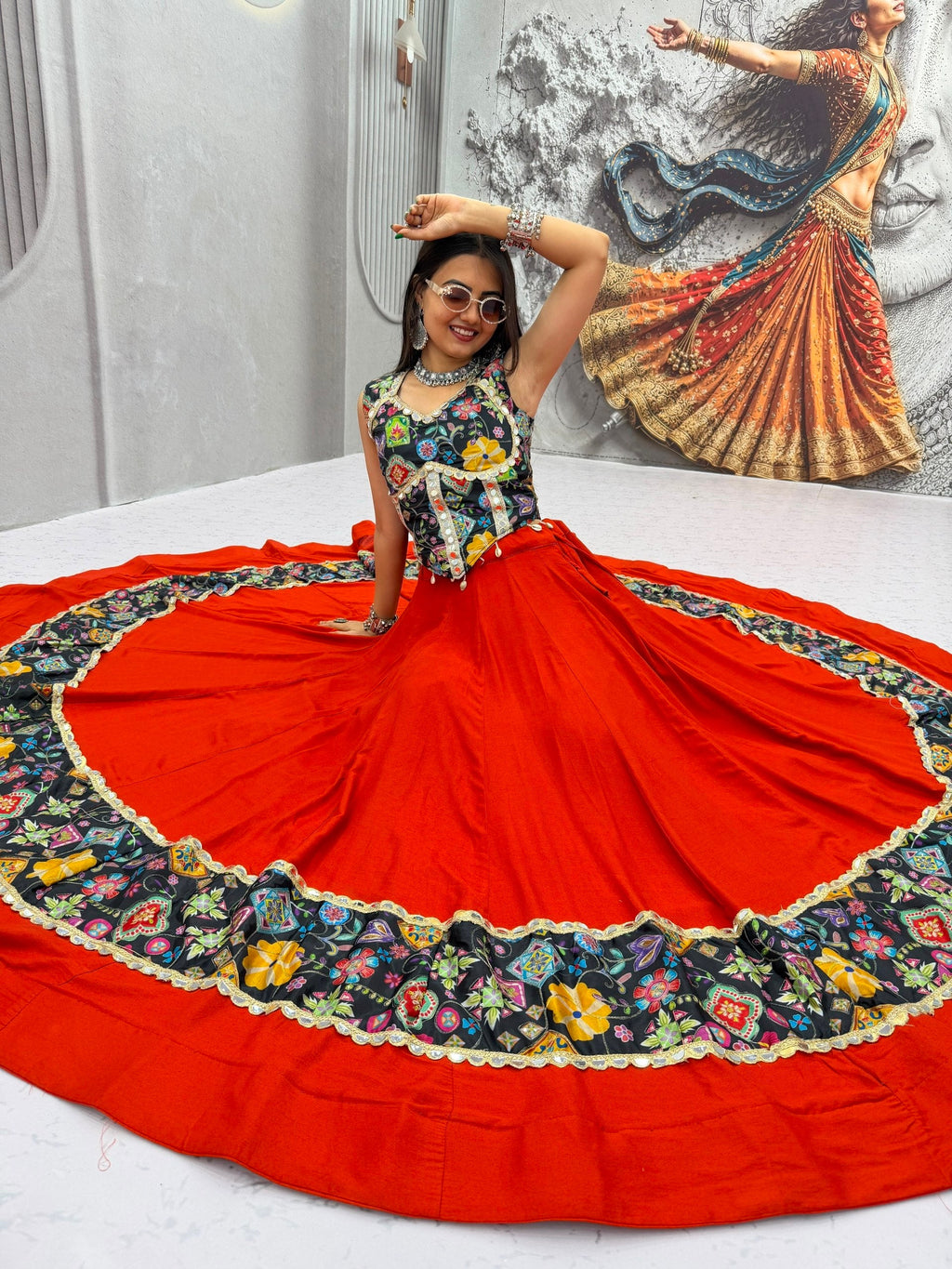 Anvayika Silk Mirror Work Lehenga Choli