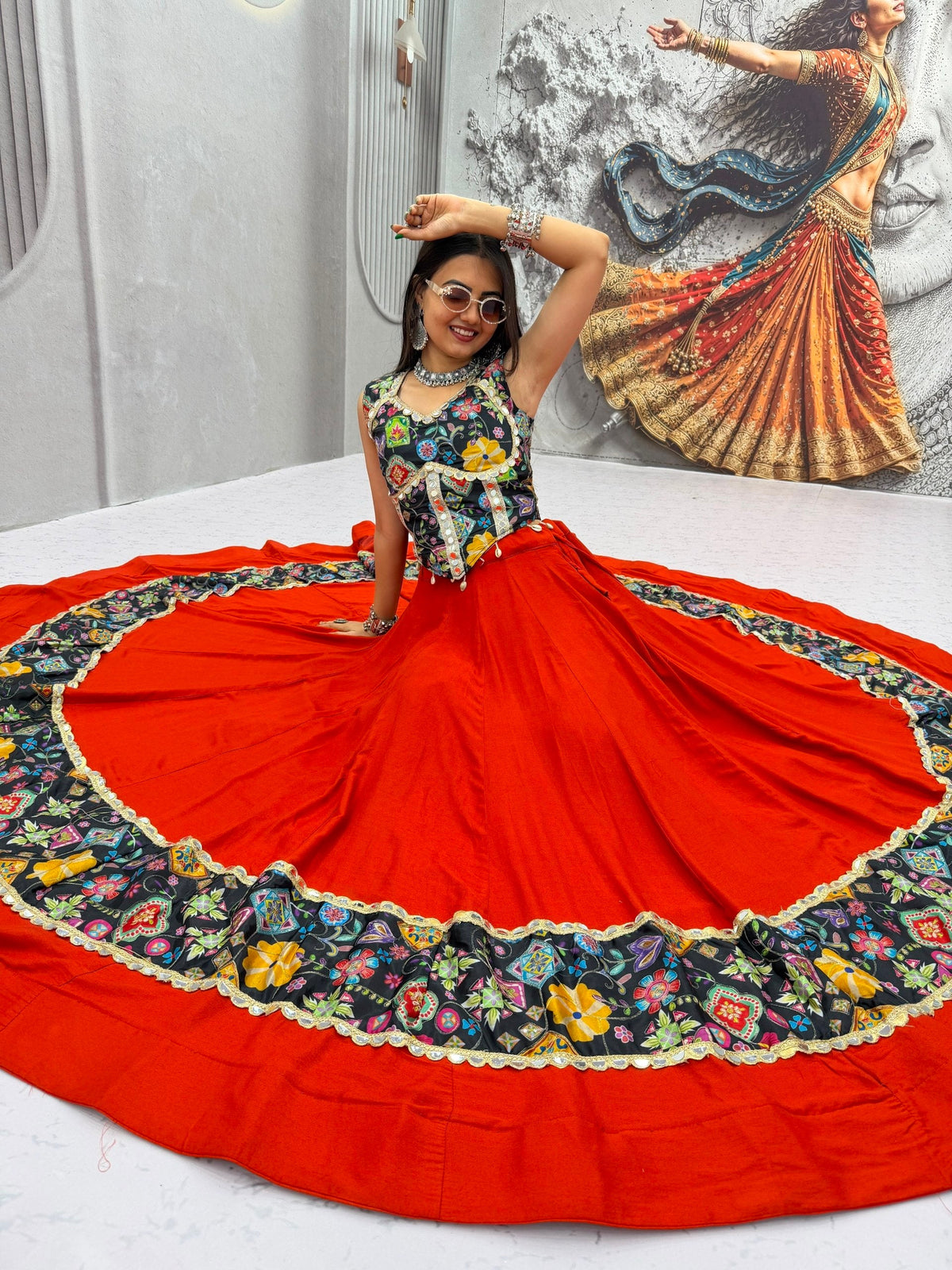 Anvayika Silk Mirror Work Lehenga Choli