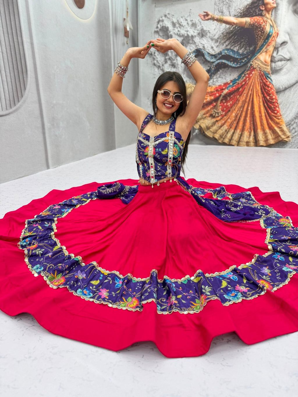 Reya Silk Mirror Work Rion Cotton Lehenga Choli