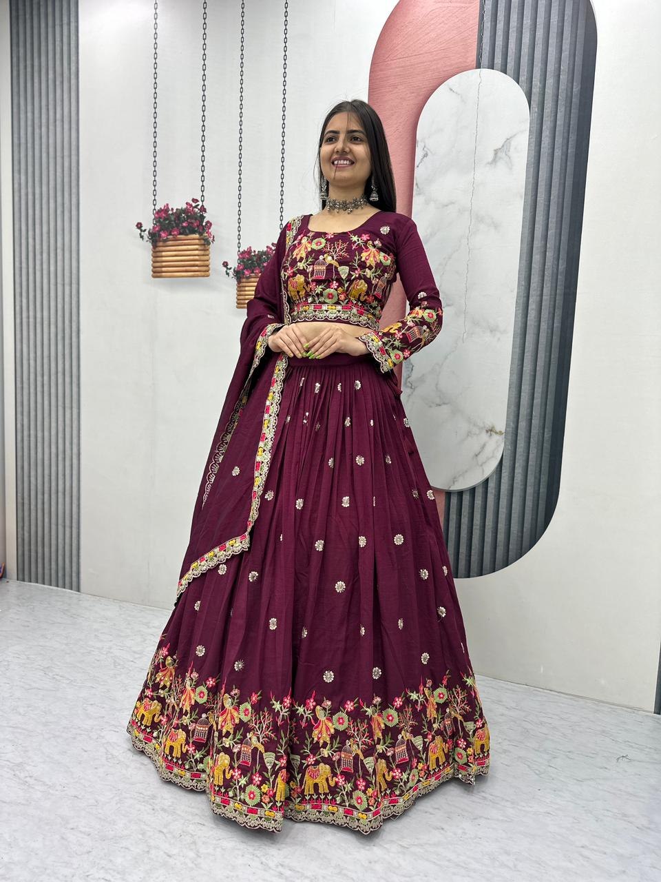 Sharanya Chinon Coding Thread Work Lehenga Choli