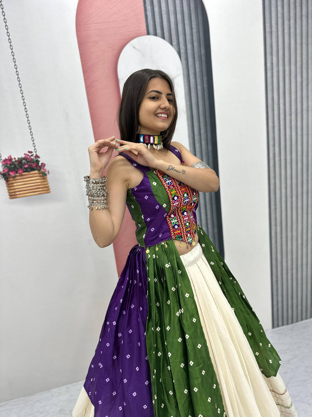Amrita Bandhej Gamthi Mirror Lehenga Choli