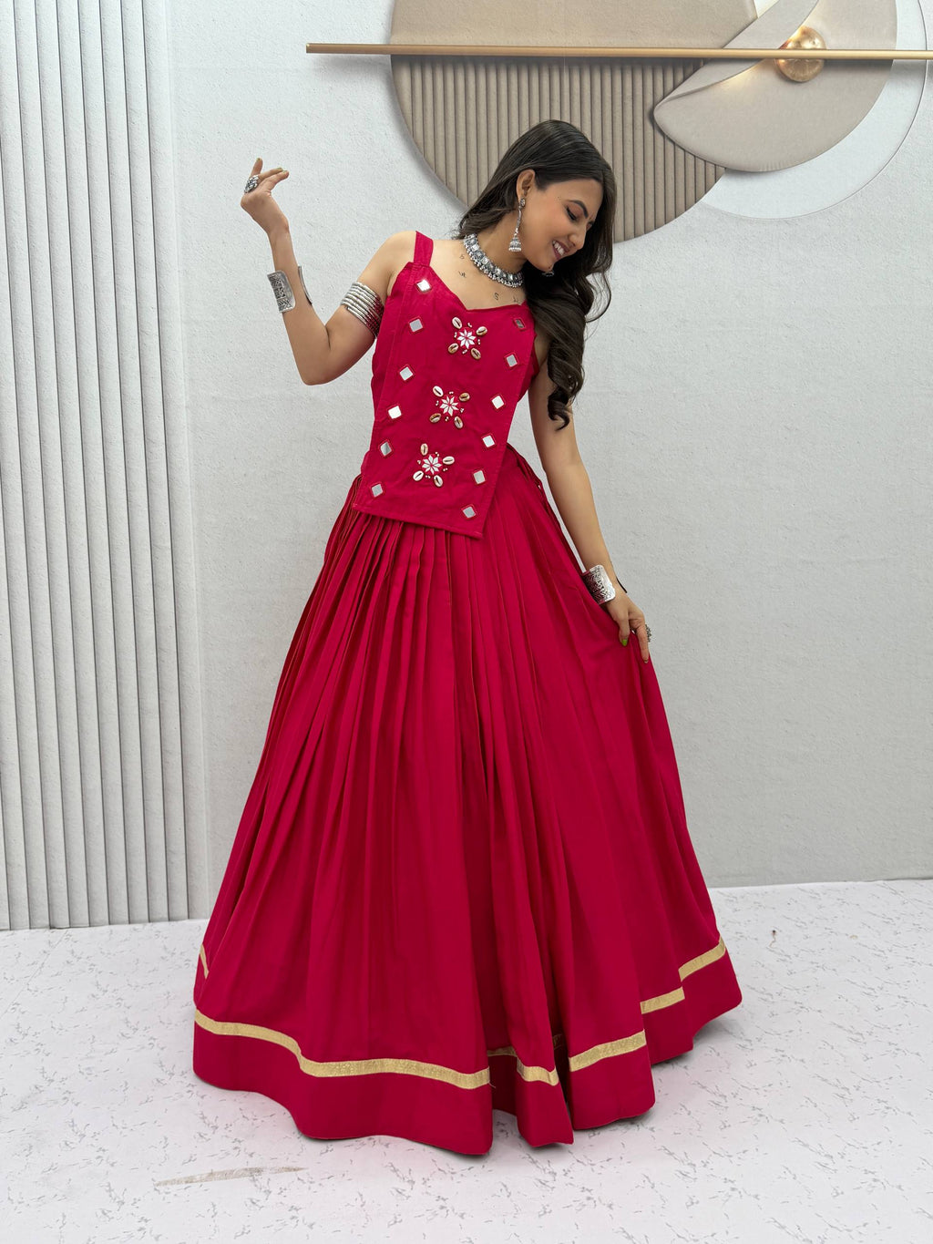 Sharvika Pure Cotton Kodi Mirror Lehenga Choli